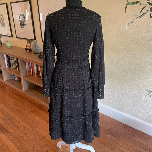 Black Ruffle-Trim Long Sleeve Button-Front Midi Dress - Picture 2 of 3